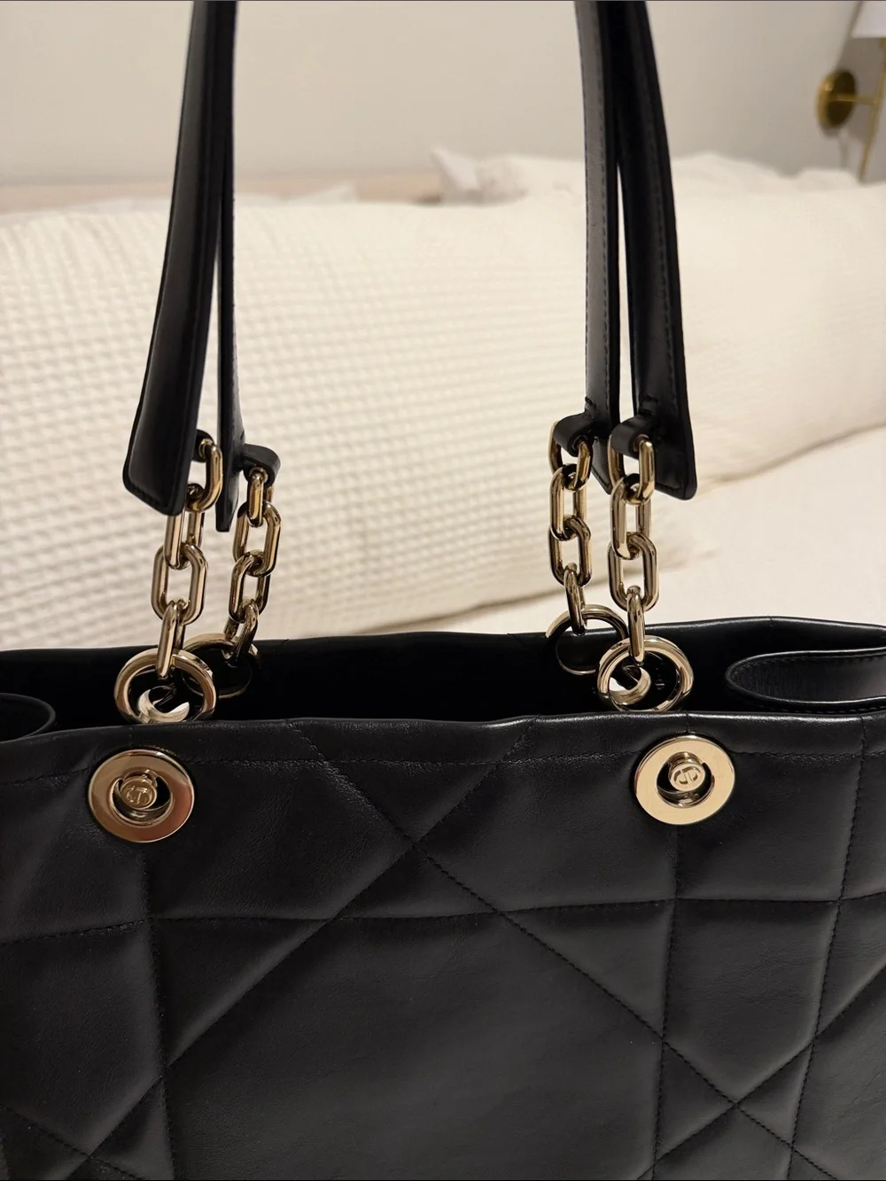 Dior Black Quilted Tote Bag with Gold Hardware - Women's Handbag